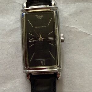 Emporio Armani Silver and Black Rectangular Men's Watch